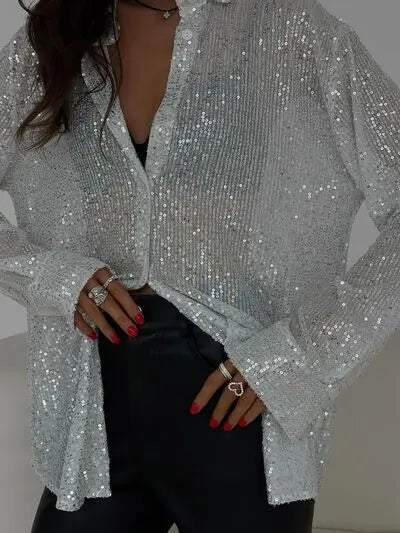 'Acacia' Sequin Long Sleeve Shirt - Celes Fashion